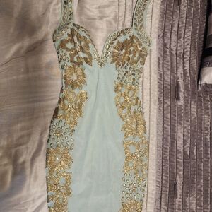 Elegant Gold Embellished Mini Dress